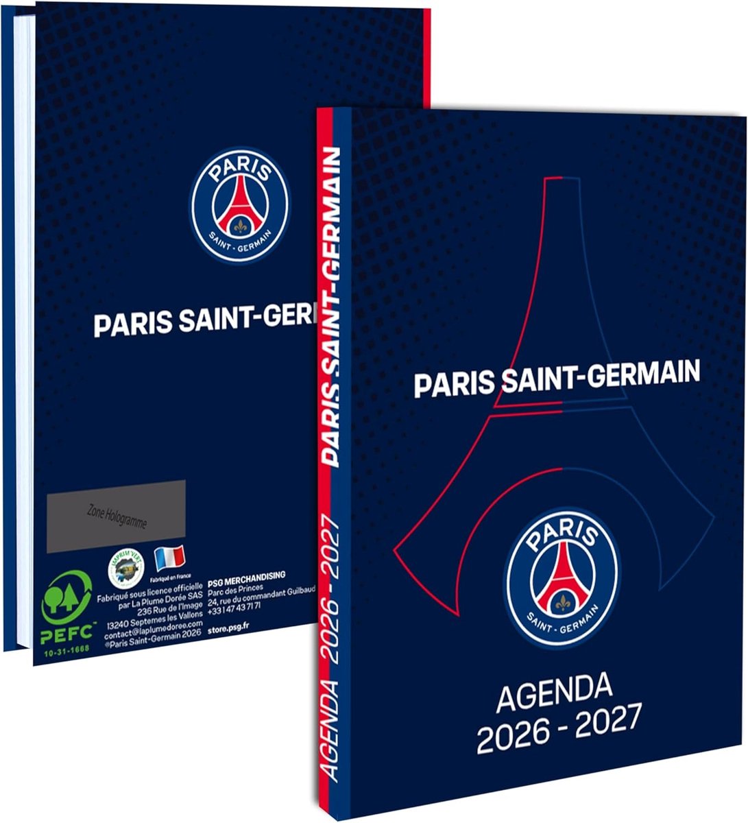 SnelShoppen - PSG Schoolagenda 2026-2027 - Officiële Paris Saint Germain Agenda - 1 Pagina per Dag - Franse Versie met Schoolkalender - Papier en Kart