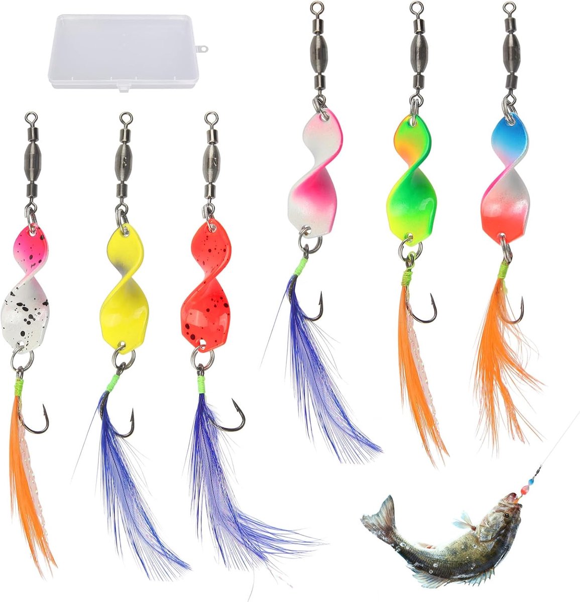 SnelShoppen - 6-delige Trout Spoon Set met Rolling Swivels - Kleurige Vissersaccessoires voor Forel, Snoek, Zalm en Krab - 11 cm met Veer en Verbeterd