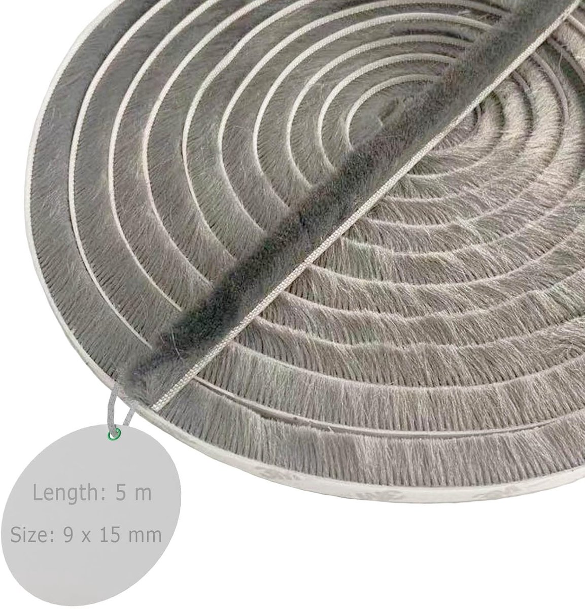 SnelShoppen - Door Strip Draught Weather 5m x 9mm x 15mm - Grijze Brush Draught Excluder voor Deur en Raam - Bescherming tegen tocht, vocht en stof