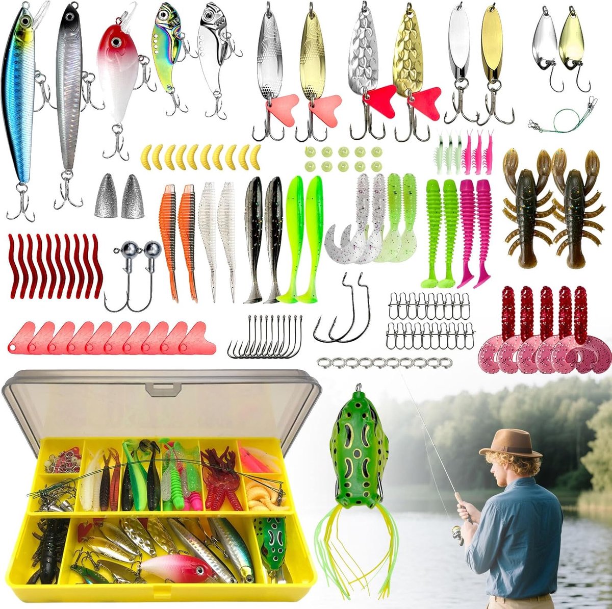 SnelShoppen - 131pcs Hard Kunsthengel, Multi-Segment Swimbait, Drijvende Wobbler, Kunstaas voor Roofvissen, met 2 Dubbelsnaren, Duurzaam en Corrosiebe