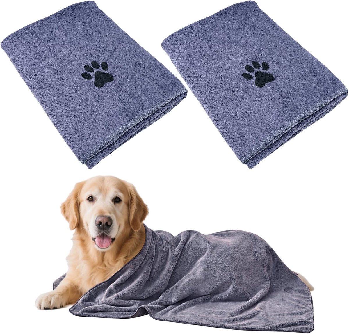 SnelShoppen - Pack van 2 Honden Handdoeken 100x50 cm - Extra Absorberend Microvezel, Sneldrogend en Warm - Ideaal voor Honden, Katten en Andere Huisdi