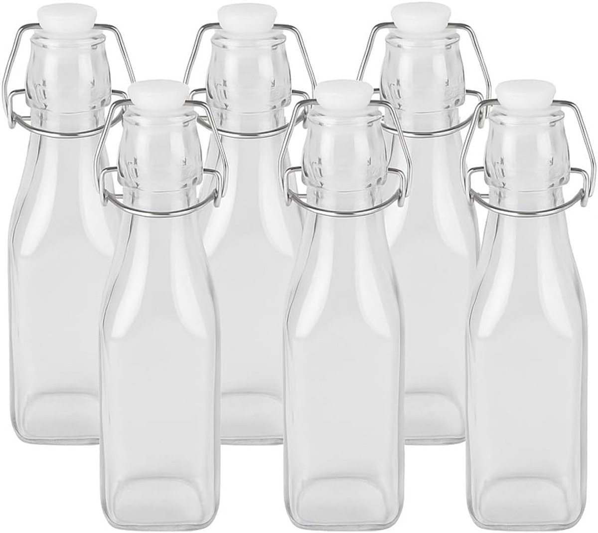 SnelShoppen - Set van 5 Kleine Glazen Flessen 250 ml - Airtight met Beugelsluiting - Diameter 5.5 x 20 cm - Herbruikbare Waterfles - Transparant voor