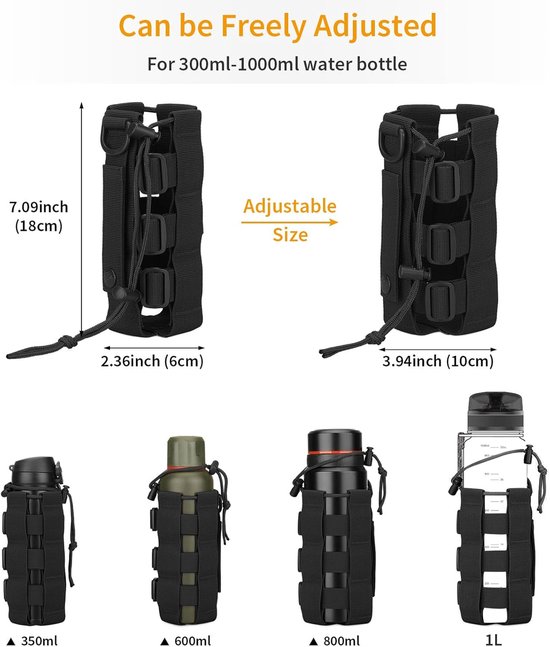 SnelShoppen - Tactical Bottle Holder - Molle 1000D Nylon Drinkfleshouder - Duurzame Waterfleshouder voor Camping, Hiking, EDC Tools, Verstelbaar van 3 — afbeelding 5
