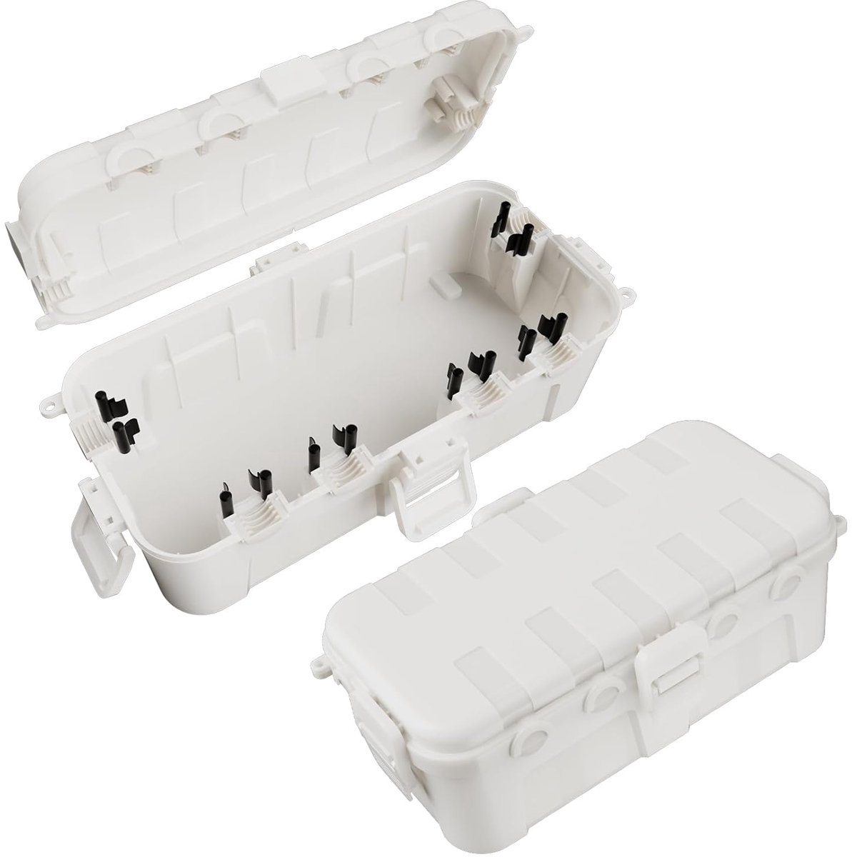 SnelShoppen - Set van 2 Medium Waterdichte Outdoor Kabeldozen, IP54 Bescherming voor Verlengsnoeren, Stekkerdozen en Hoekstekkers, 29x13,3x10 cm, Wit