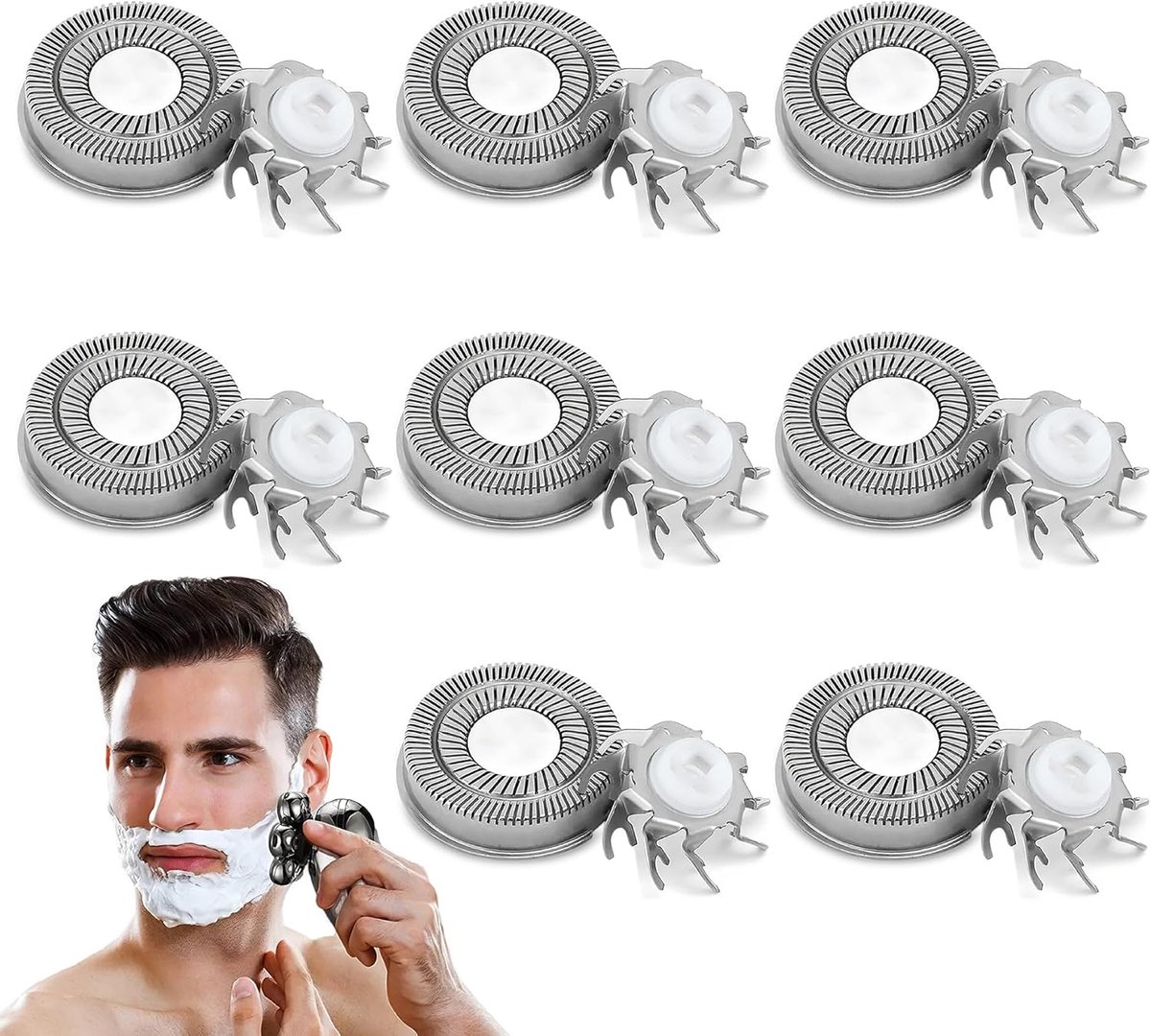 SnelShoppen - Pack van 8 Vervangende Scheerkoppen voor Elektrische Scheerapparaat, Geschikt voor Glad Scheerapparaat voor Mannen, Pijnloze Scheerervar