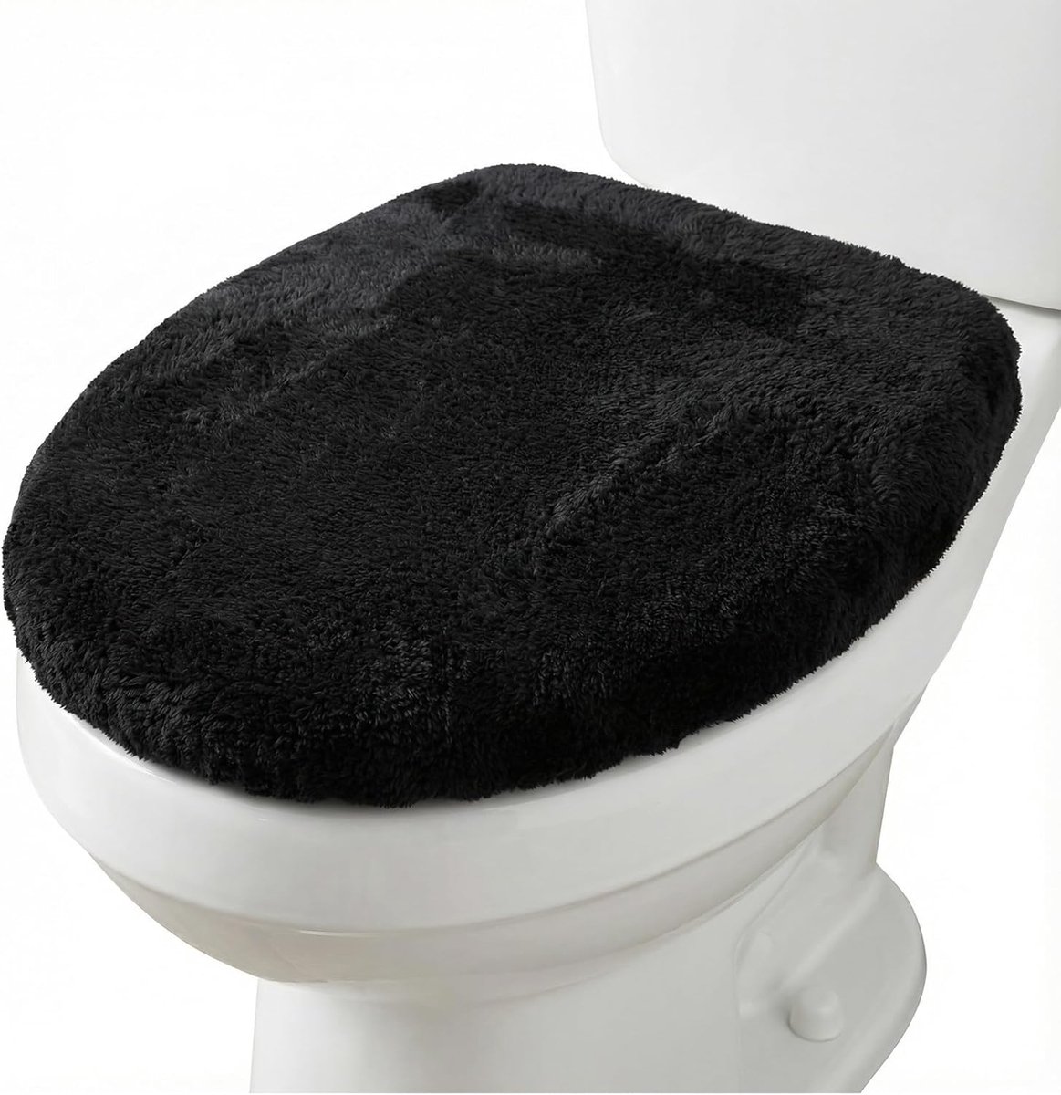 SnelShoppen - Toilet Lid Cover Soft Velvet 38 x 29 cm - Zwart - Comfortabele Toiletzitting Deksel voor Standaard Toilet - Perfecte Pasvorm en Luxe uit