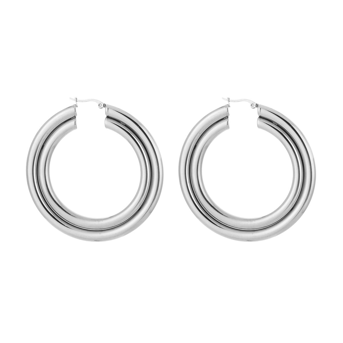 Stainless Steel Dubbele Oorringen – Elegante & Lichtgewicht Oorringen - RVS - Zilver