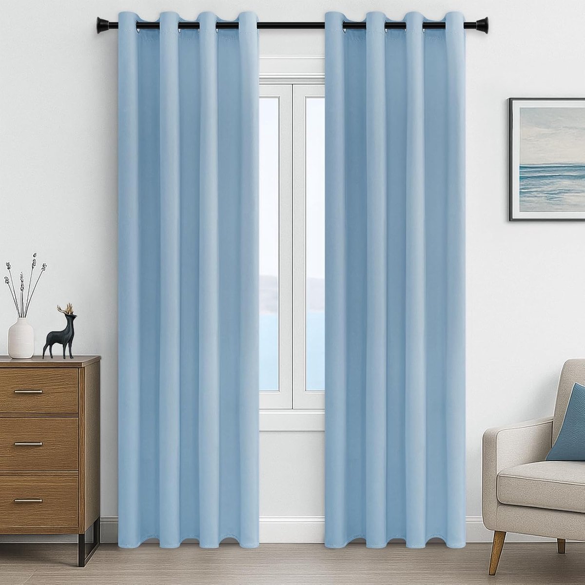 SnelShoppen - Opaque Thermal Blackout Curtains Eyelet Set van 2 Lichtblauw 225 x 140 cm voor Woonkamer Slaapkamer Kinderkamer Hotels en Kantoren
