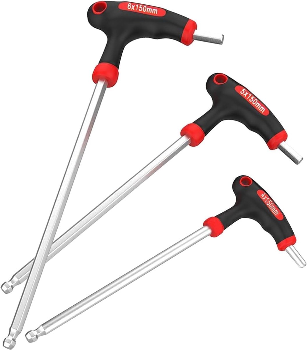 SnelShoppen - 3 Stuks T-Handgreep Set, Metrische T-Handgrepen met Bal Einde, Inbussleutels met T-Handgreep (4/5/6mm) van Chroom Vanadium Staal