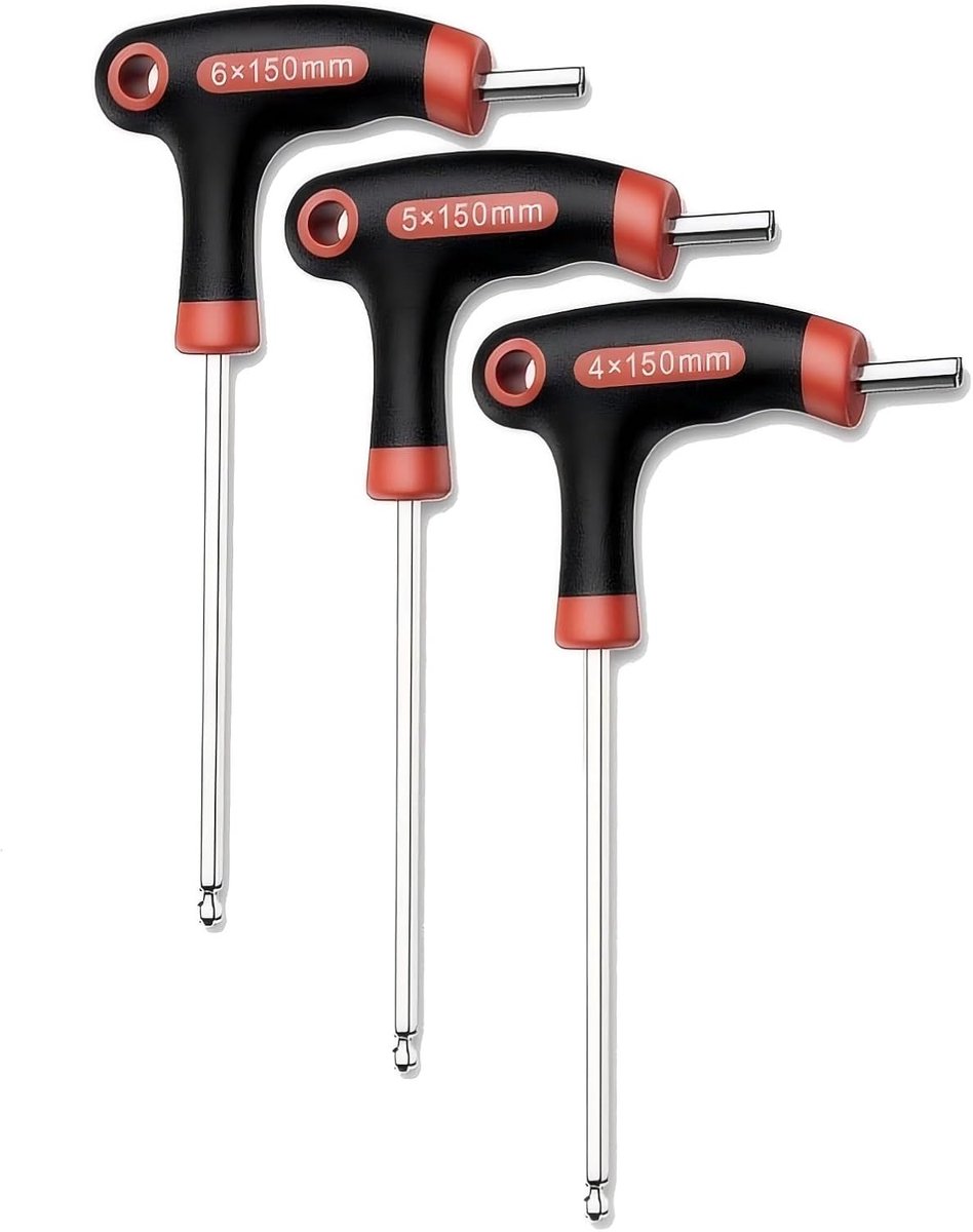 SnelShoppen - 3-Piece T-Handle Key Set, T-Handle Schroevendraaier Set, Hex Sleutel met Ball Head voor Fietsen, Meubels, 4-6mm