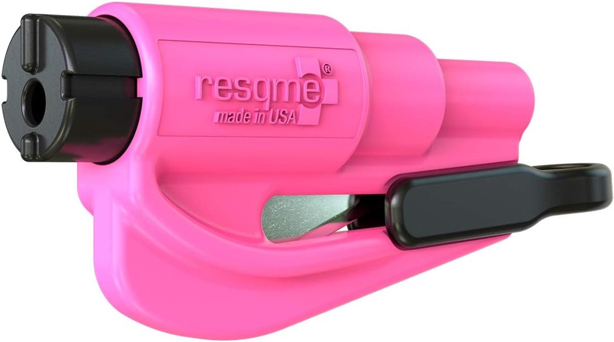 SnelShoppen - 2-in-1 Auto Noodhulpmiddel Sleutelhanger, Veiligheidsgordel Snijder en Raam Verbreker, Compact Emergency Hammer, Roze - Set van 1