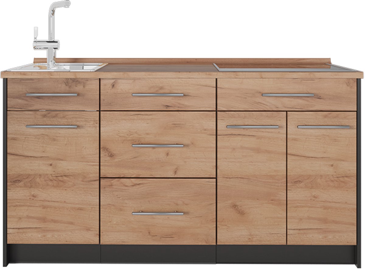Vicco Keukenblok Fame-Line, Goudkleurig Eiken/Antraciet, 150 cm, WB Eik