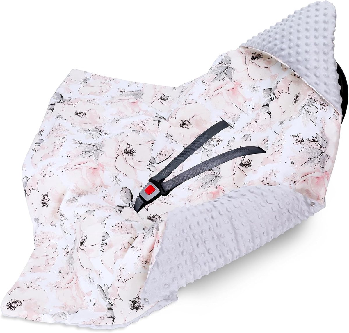 SnelShoppen - Swaddle Dekentje voor Autostoel en Kinderwagen - Zacht Minky Baby Dekbed Dubbelzijdig met Kap voor Pasgeborenen - 90 x 90 cm Roze Lichtg