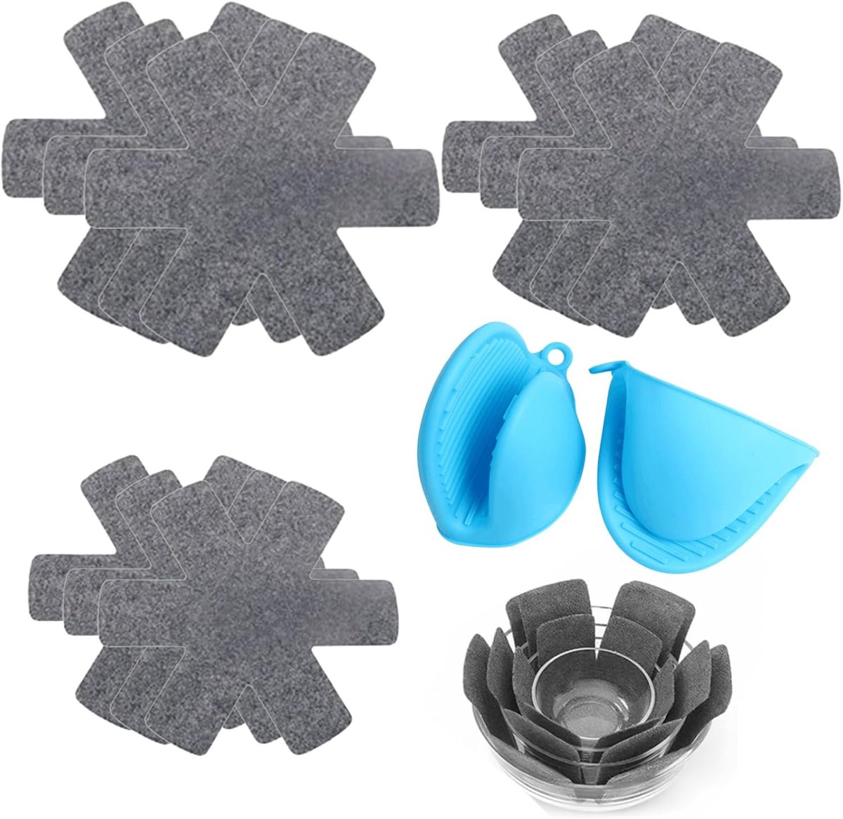 SnelShoppen - Coasters Set 10 Stuks - 3 Maten (26/35/38 cm) + Hittebestendige Handschoenen - Bescherming tegen Brandwonden - Keuken en Catering