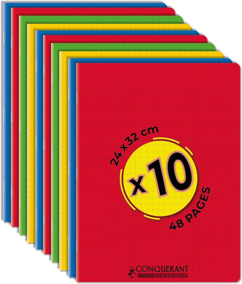 SnelShoppen - Set van 10 Grote Notitieboeken 24x32 cm, Seyès Ruit, 48 Pagina's, Diverse Kleuren, Duurzaam Polypropyleen, School, Werk, Creatief