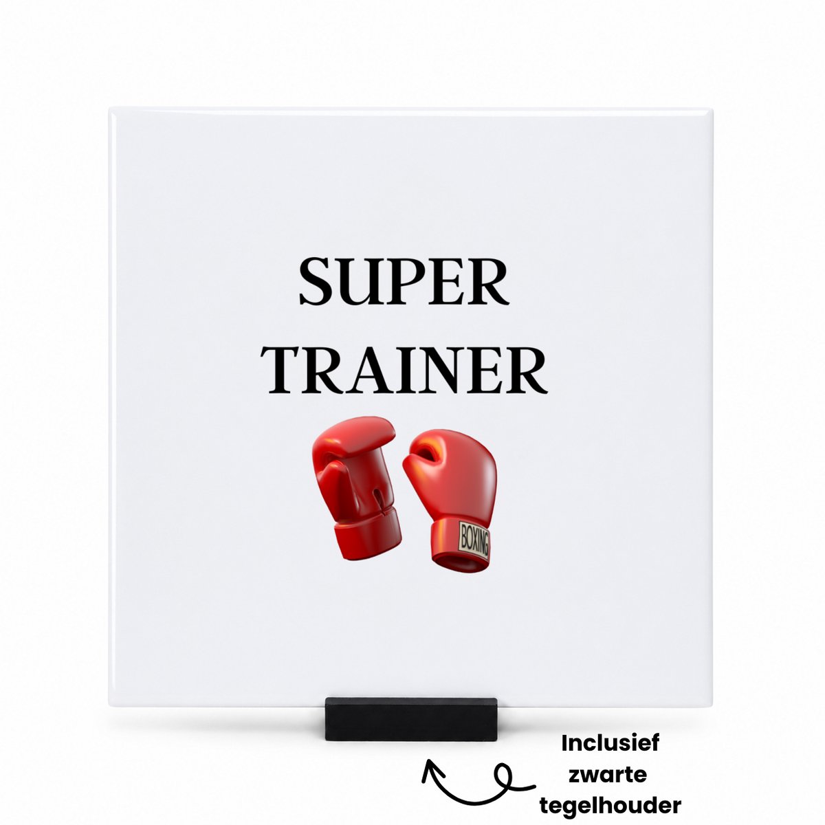 Hacebo Super trainer tegeltje met tegelhouder - Sport - coach - tegeltjes met tekst - boxing - Trainer - geschenk - verjaardag - love gift - spreuktegels - 15x15 CM Wit