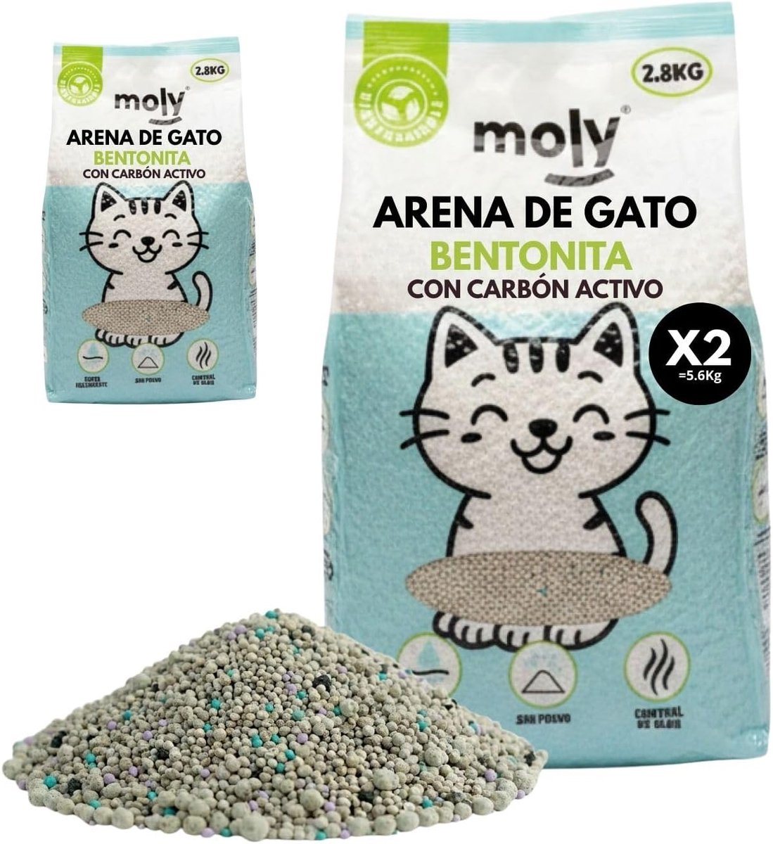 SnelShoppen - 2 x Bentonite Kattenbakvulling met Geactiveerd Koolstof, 5.6 kg, 7.4 L, Hoge Absorptie, Lavendel en Talk Geur, Compleet Geur Controle, S