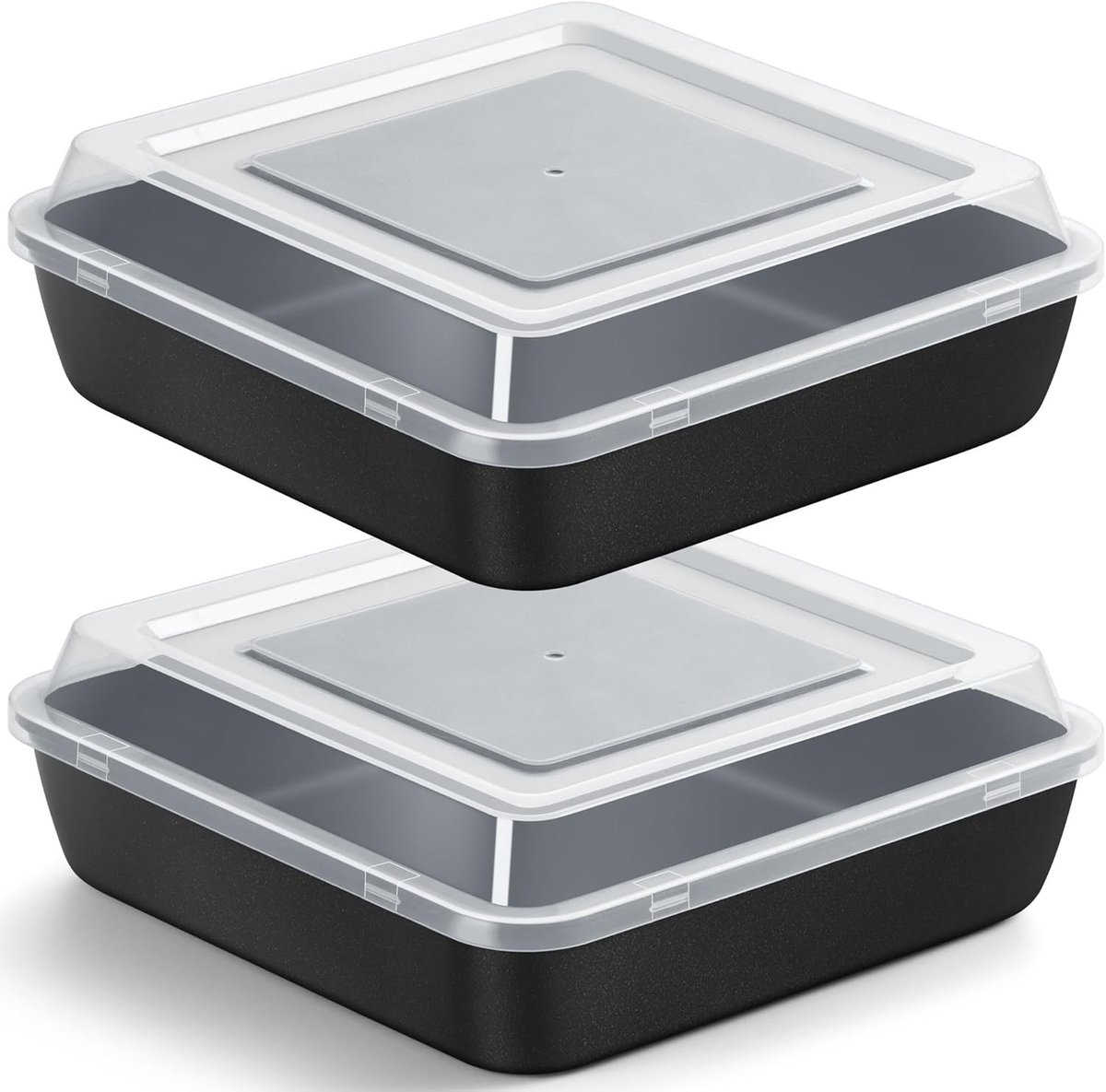 Vierkante Taartvorm met Deksel, Roestvrijstalen Bakvorm, Set van 2, Antiaanbaklaag, 21 x 21 x 5 cm, Ideaal voor Taarten, Brownies en Lasagne, Veilig en Gebruiksvriendelijk