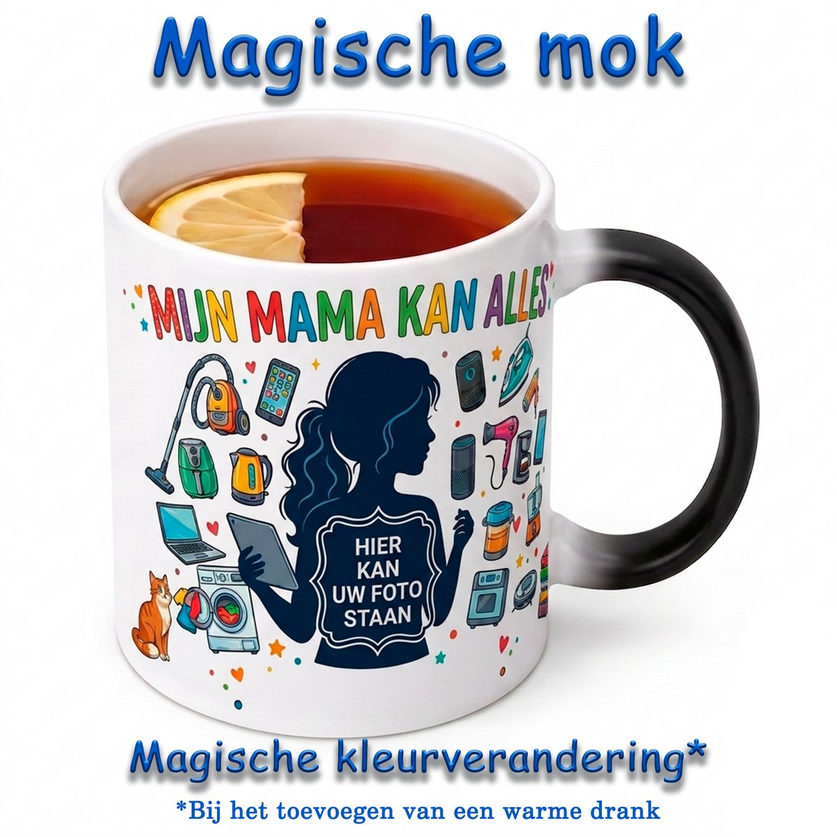 Gepersonaliseerde Magische Mok Mijn Mama Kan Alles – Kleurveranderende Mok met Eigen Foto – Warmtegevoelige Fotomok – Cadeau voor Mama – Moederdag Cadeau – Koffiemok Mama – Theemok Moeder – Zwarte Mok wordt Wit bij Warme Drank