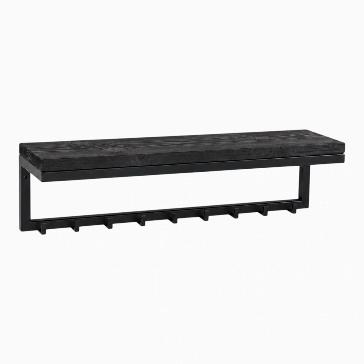 Milton kapstok met plank – 10 haken – 100 × 25 × 18 cm – hout en staal – Wibema