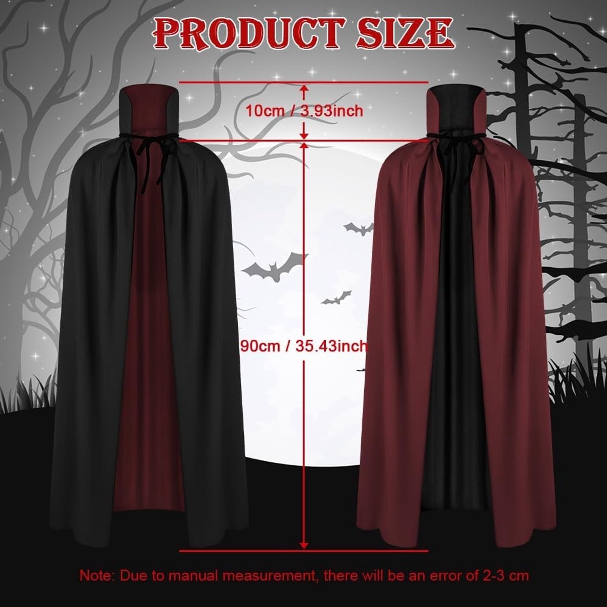 Halloween Dubbel Laag Cape voor Vampiers en Heksen - Unisex Kostuum voor Feestjes en Cosplay, Volledige Lengte, Perfect voor Halloween en Carnaval