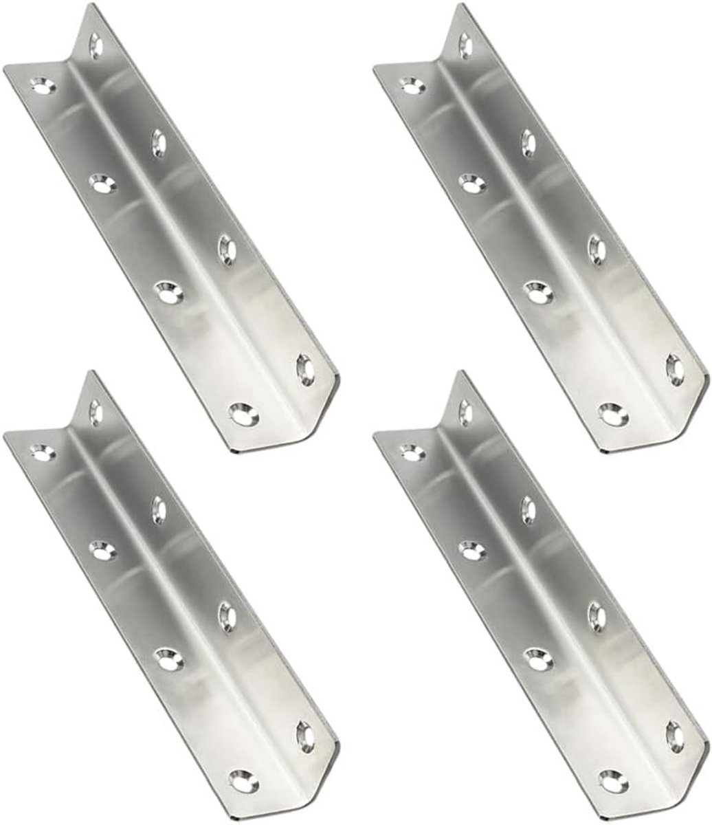 Stevige L-vormige hoekbeugels van roestvrij staal - 4 stuks - Voor het bevestigen van meubels, planken en ramen - 27x175mm