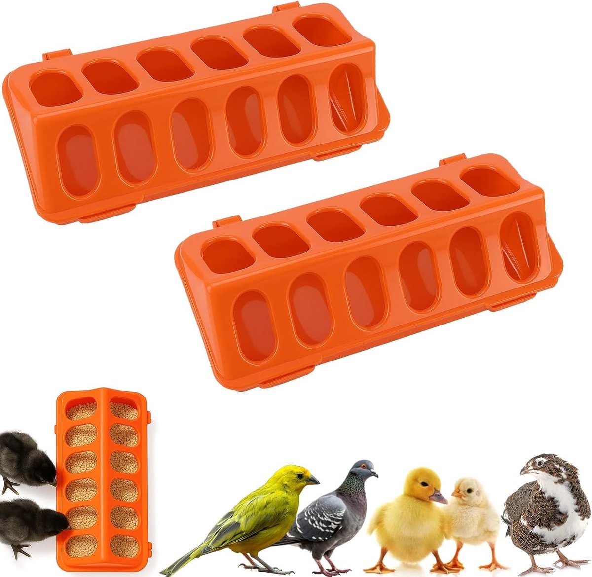 Set van 2 Plastic Flip Top Voeders voor Kippen, Eendjes, Kwartels en Kleine Vogels - Gemakkelijk en Spill Proof Voedersysteem voor de Boerderij