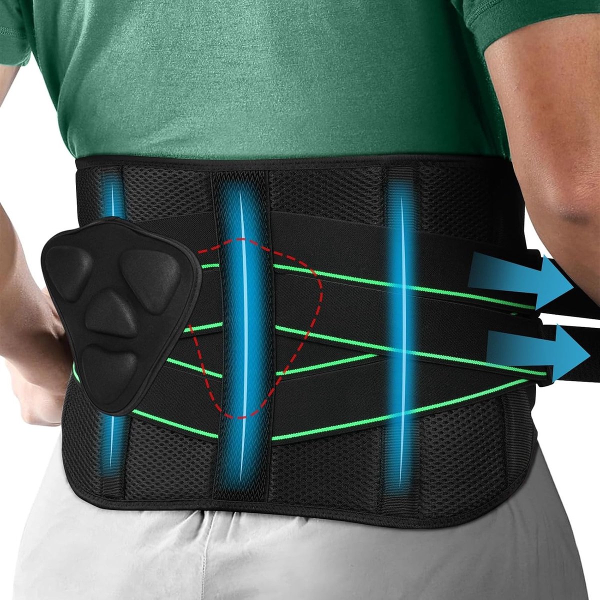 Ergonomische Lendensteun met 3D Kussen en 6 Rails, Verstelbare Lendenband voor Goede Houding en Ondersteuning bij Sciatica en Rugklachten