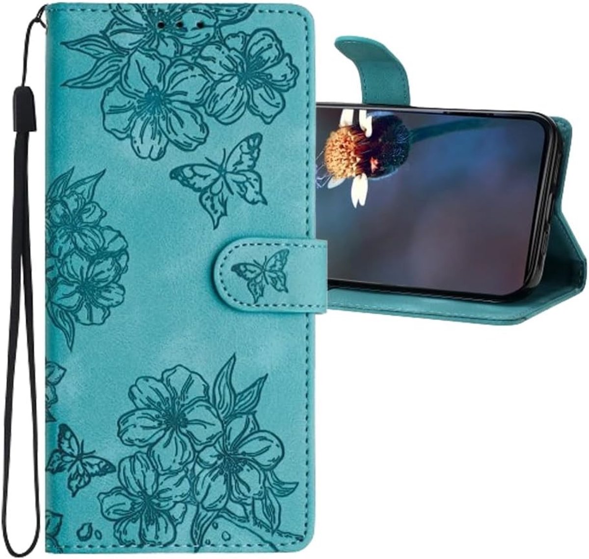 Premium Leren Wallet Flip Cover voor Samsung S25 Ultra met Kaartsleuven, Kickstand en Polsband - Vlinder Groen Design