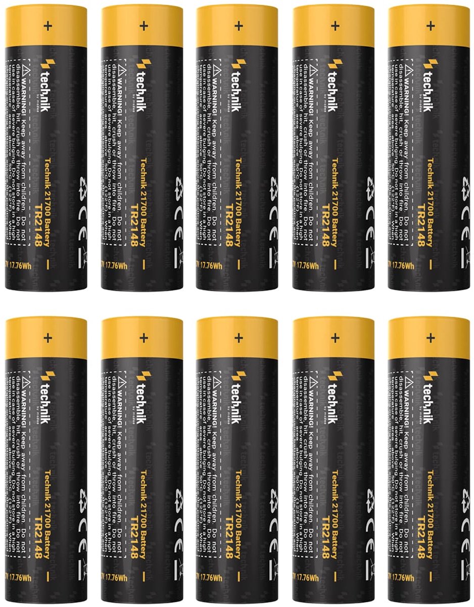 Technik Oplaadbare Batterij Li-Ion 21700 - 4800 mAh - 3.7V - Cilindrische Accu - 10 stuks