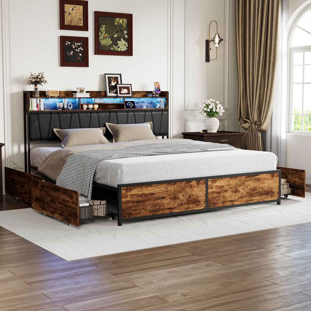 Tweepersoonsbed 180x200 cm met Opbergruimte, RGB-Verlichting en USB-C