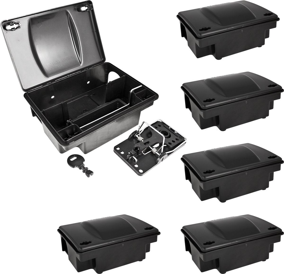 6 x Aasstation Rattenset Aasbox Box Tuin Muizenval Muizen met klikval Rattenaasbox Rattenaasstation Rattenval Kind Huisdierveilig Petigi