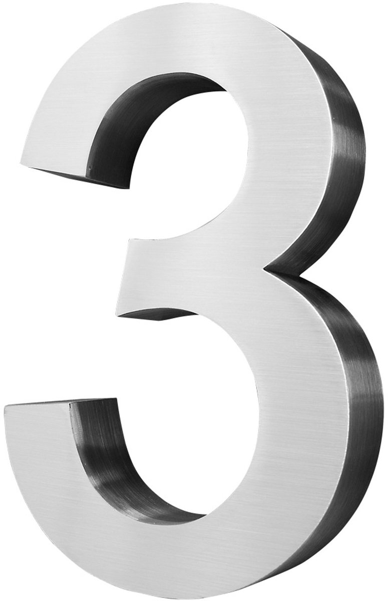 Roestvrijstalen huisnummer – 20 cm groot – 3 cijfers – Geborsteld 3D-design lettertype Arial – V2Aox