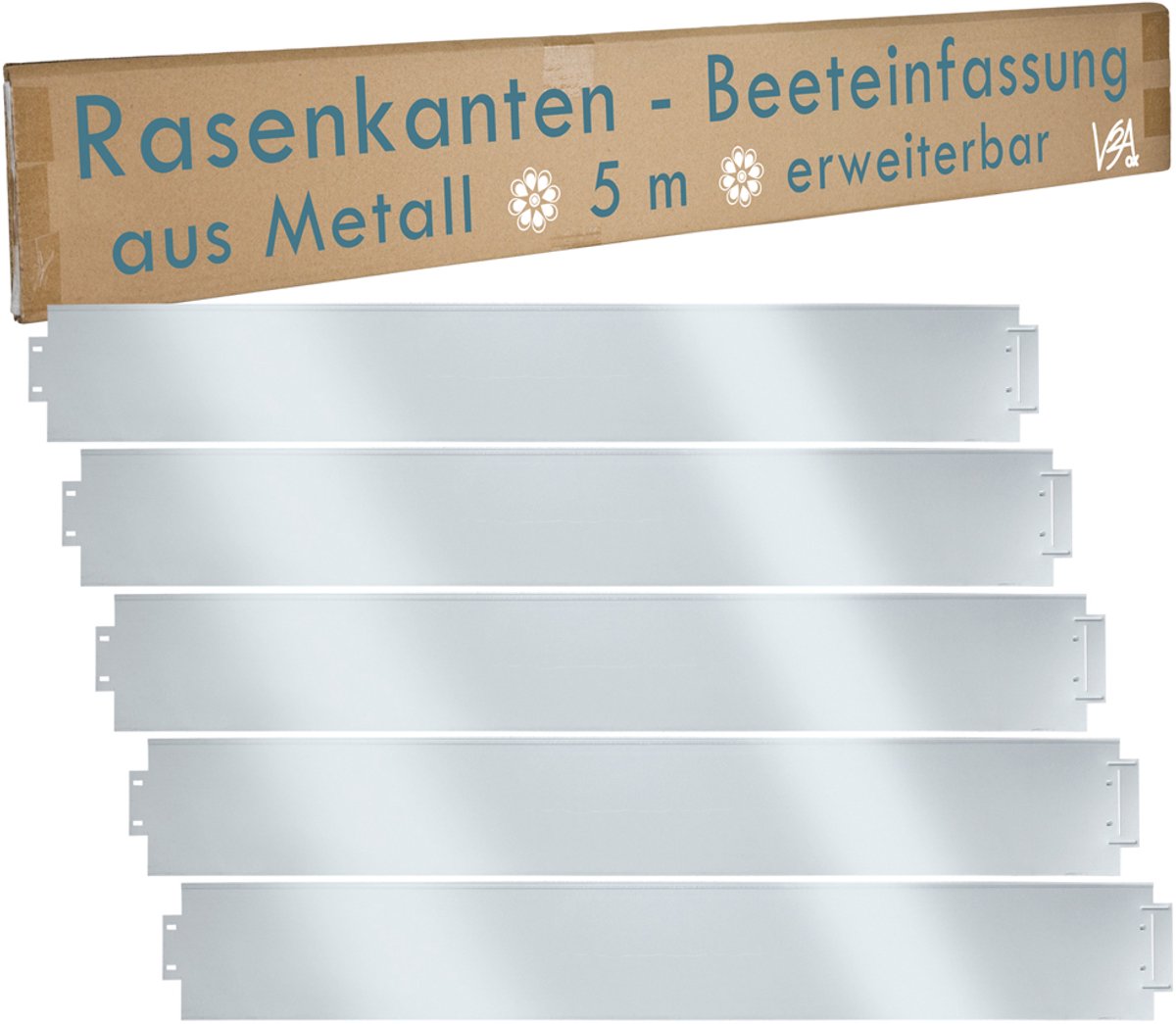 Metalen gazonrand – 5 m (uitbreidbaar) – 100x14 cm – Verzinkt – Tuinbedrand & afscheiding – Maaistrook – V2Aox