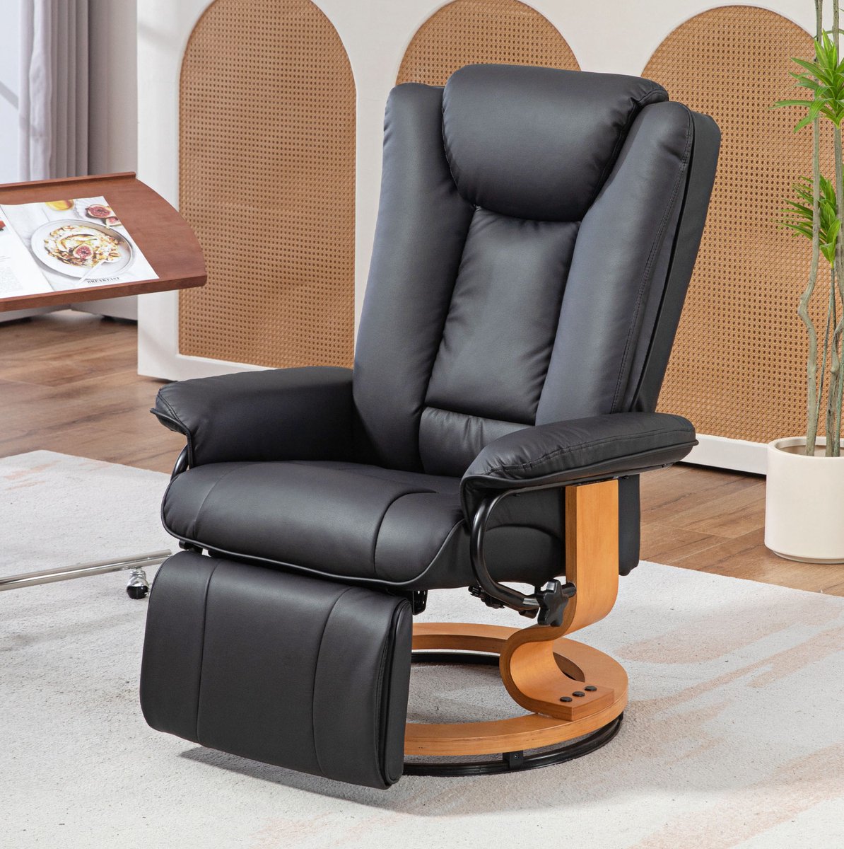 MIVRAY Relaxfauteuil 88 x 78 x 103 cm - Handmatig Verstelbaar Met 135° Rugleuning En Voetensteun - Voor Woonkamer - Kunstleer Zwart