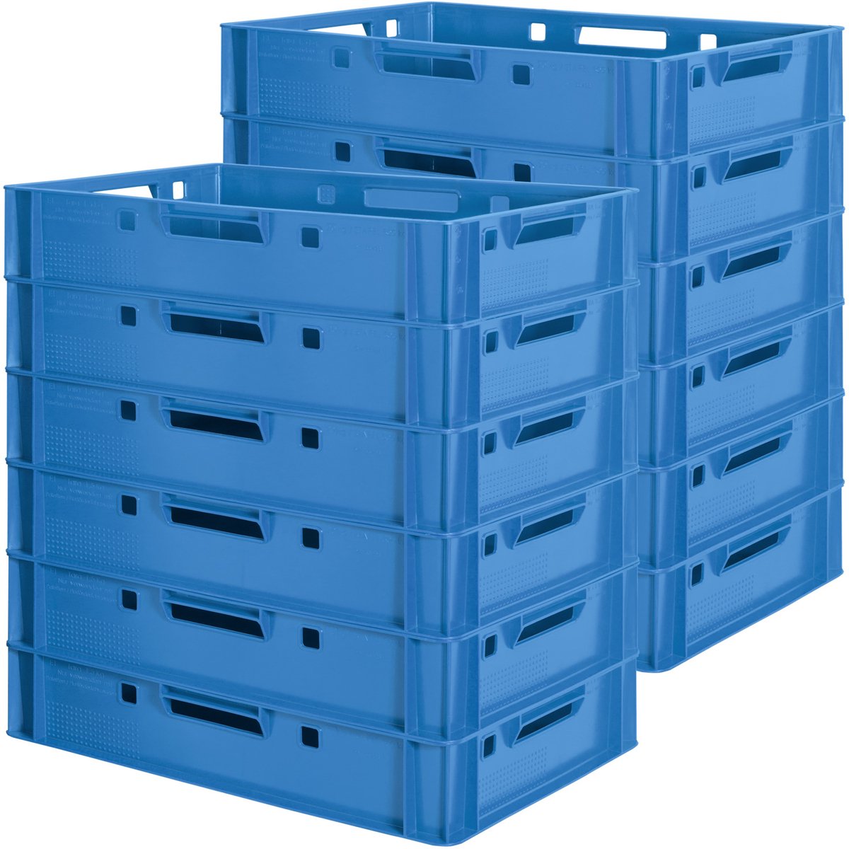 12 E1 Vleeskratten, Blauw, Eurobox, Voedselveilig, Slagerskist, Opbergdoos, Plastic Bak, Stapelbaar, 60 x 40 cm, Kingpower