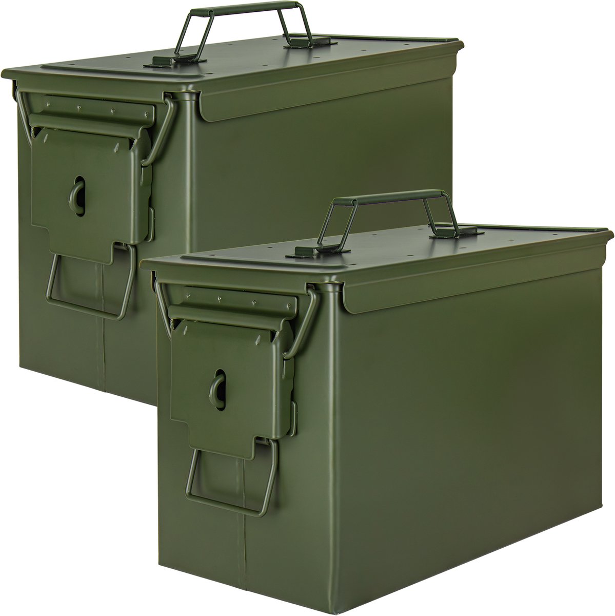 Trucky Set van 2 munitiekisten – Metalen opbergkisten met deksel – 33 x 19 x 23 cm – Legergroen metaal