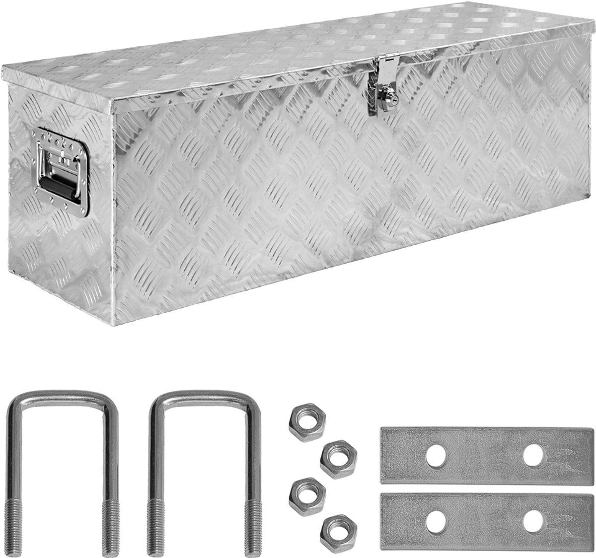 trucky Aluminium gereedschapskist voor vrachtwagens, model D100, 99 x 33 x 32 cm, afsluitbaar, robuust traanplaat, inclusief montageset, voor werkplaats, auto en hobbygebruik