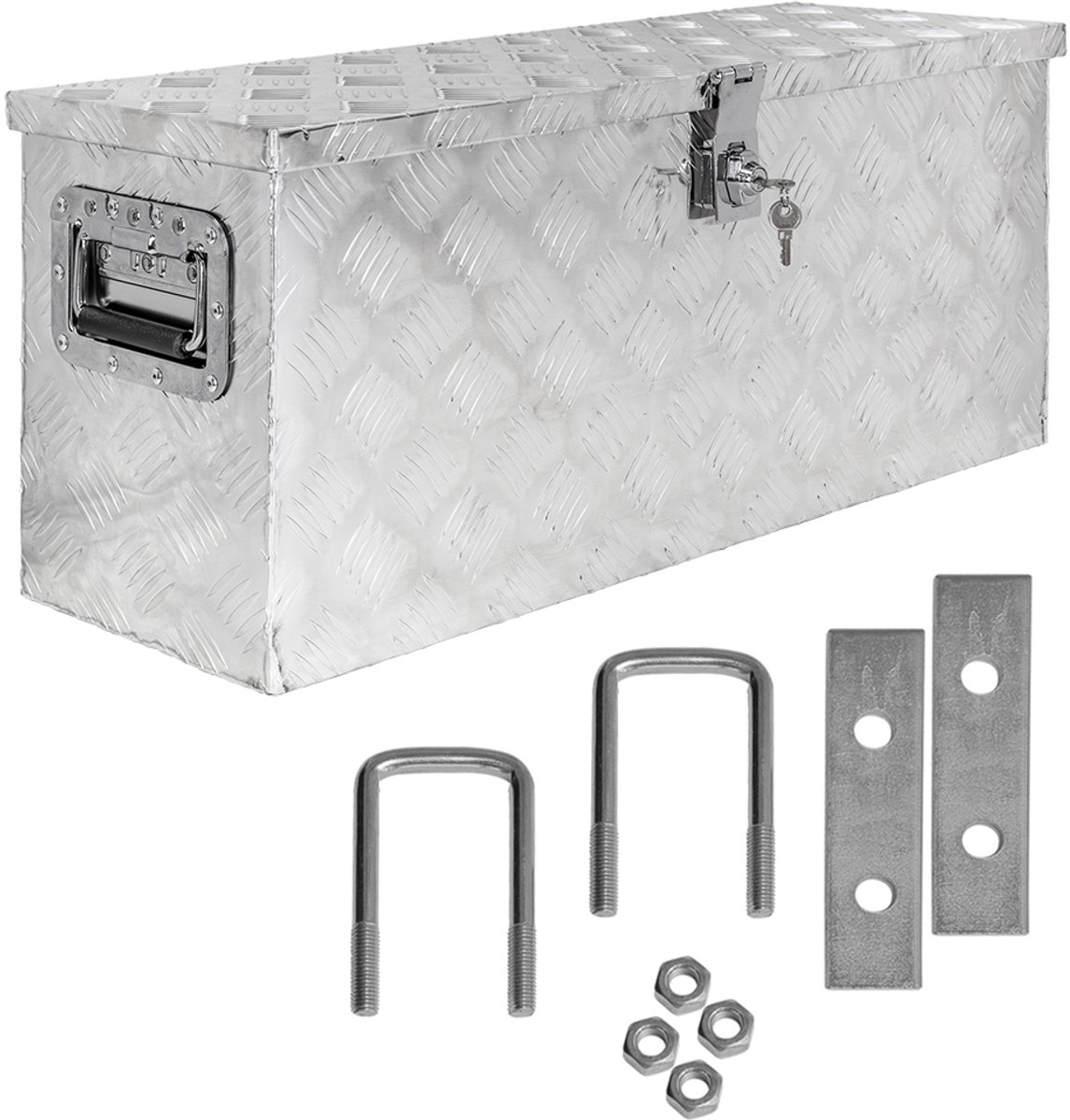 trucky Aluminium gereedschapskist voor vrachtwagens, model D055, 73 x 23,5 x 32 cm, afsluitbaar, robuust traanplaatmateriaal, inclusief montageset, voor werkplaats, hobby en auto