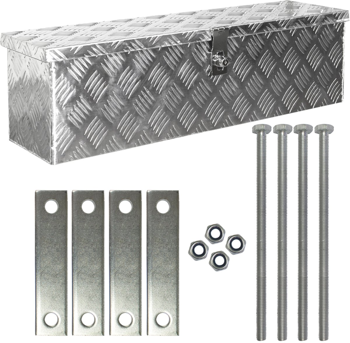 trucky Aluminium gereedschapskist voor vrachtwagens, model D035, 79 x 23 x 22 cm, afsluitbaar, robuust traanplaat, inclusief montageset, voor werkplaats, auto, hobby