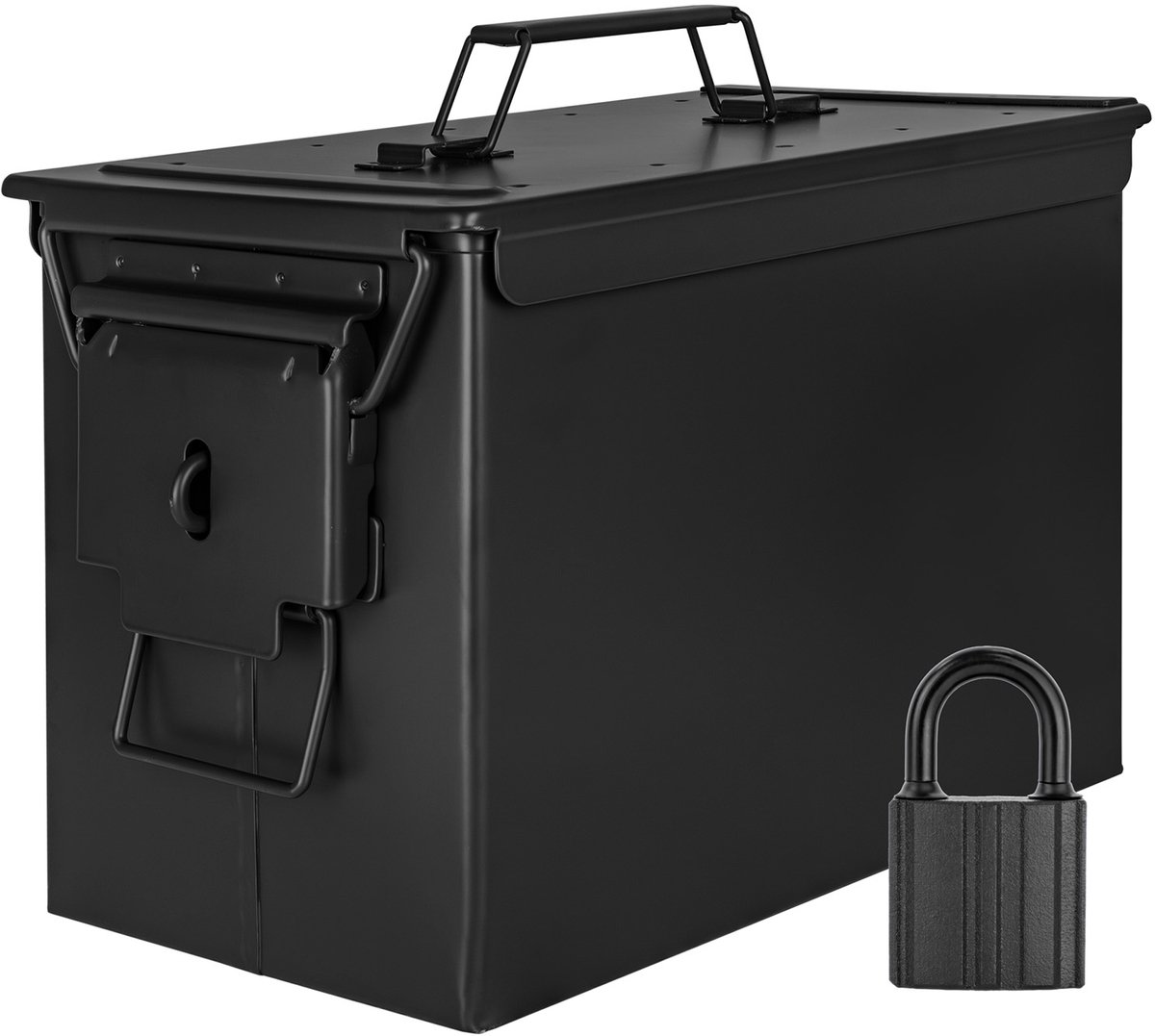 Trucky Munitiekist met slot – Metalen munitiekrat, opbergdoos met deksel – 33 x 19 x 23 cm – Legerzwart metaal