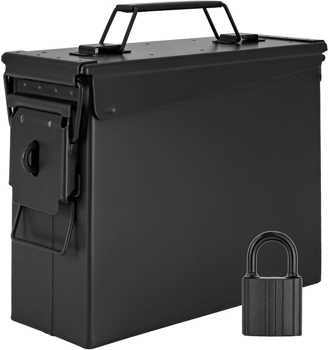Trucky Munitiekist met slot – Metalen munitiekist, opbergkist met deksel – 28 x 10 x 22 cm – Legerzwart metaal