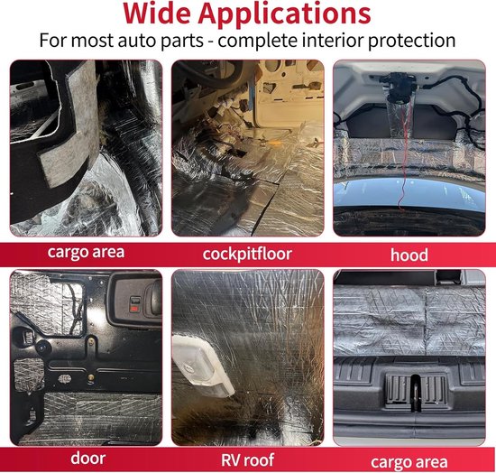 13-delige set 8mm geluidsisolatie matten van aluminium folie voor auto - Zelfklevende isolatiematten - Geluidsdemping en warmte-isolatie (1,68 m²) — afbeelding 3