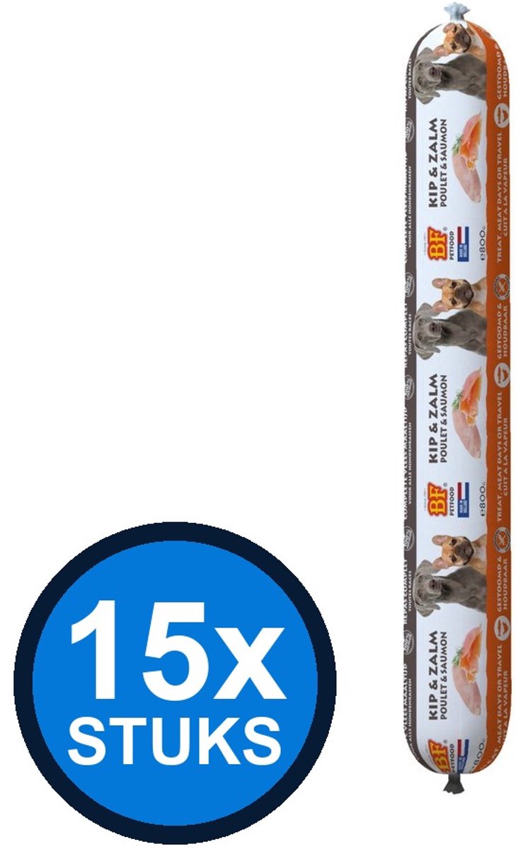BF Petfood Biofood - vleesvoeding compleet kip&zalm worst 800gr - Hondenvoer Natvoer - 800 g