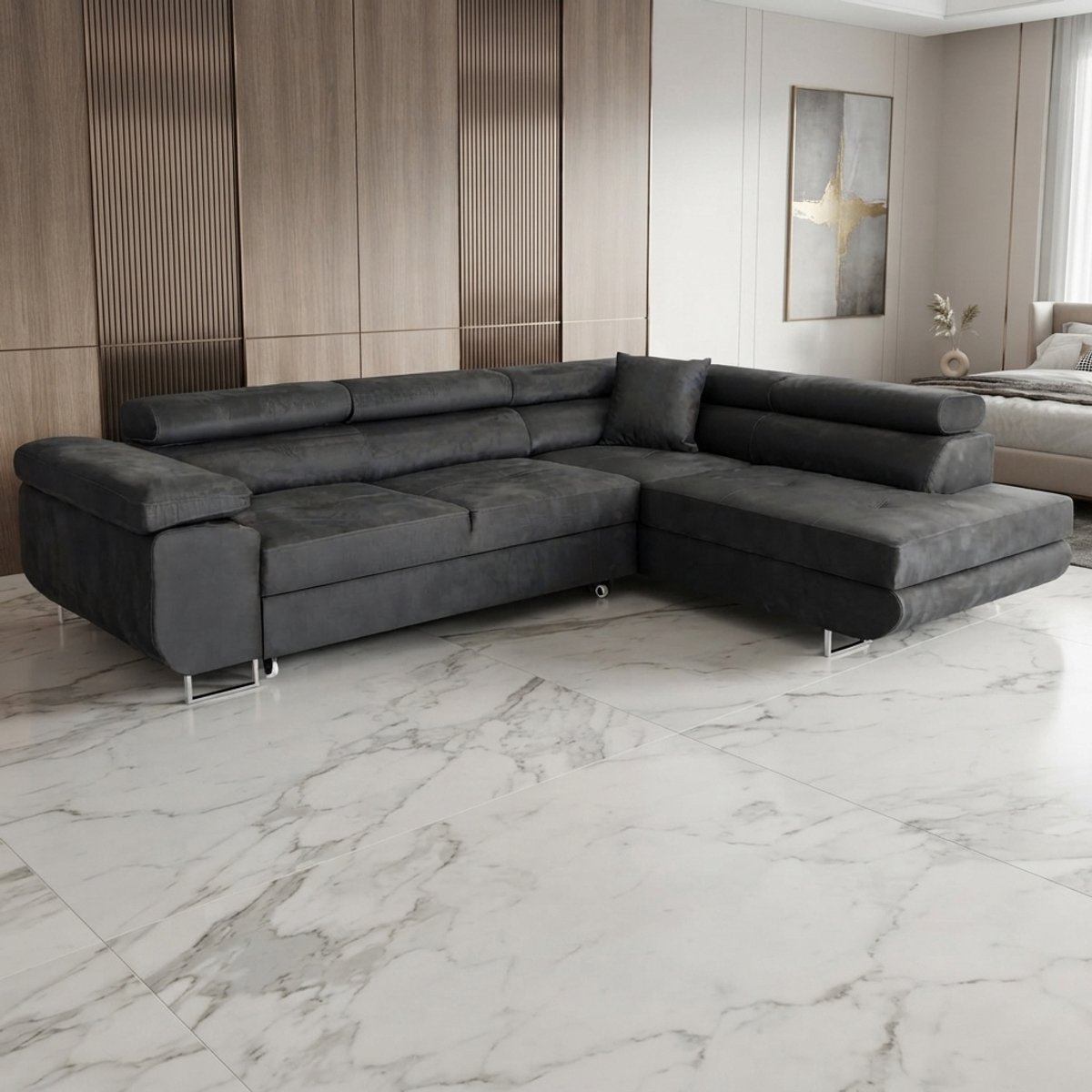 Luxe L-Vorm Hoekbank met Slaapfunctie - Grijs - Novihome