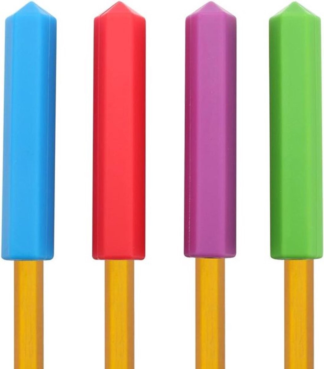 Siliconen Kauwbare Potlood Toppers - Grips - Waterdichte - Edelsteen Vorm - Pen Grippers - Houders - Textuur - Schrijven - Boor - Help - Verhoog Focus - Aandacht - Geschikt voor - Schilderen Pen Tool - 4 Kleuren
