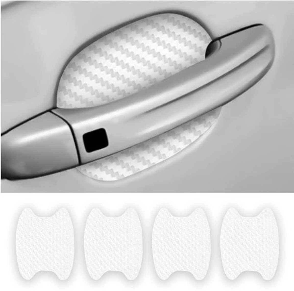 4 stuks autodeurklinkbeschermer, universele koolstofvezel anti-kras autodeurklink, beschermfolie, autodeur zijlakhoes, beschermstickers, geschikt voor de meeste autohandgrepen (wit)