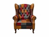 Chesterfield Fauteuil - Patchwork Multicolor - Leer - Stoel Chesterfield - Arm Chair - Lounge Chair - Clubfauteuil - Relaxfauteuil - Loungestoel - Zetel