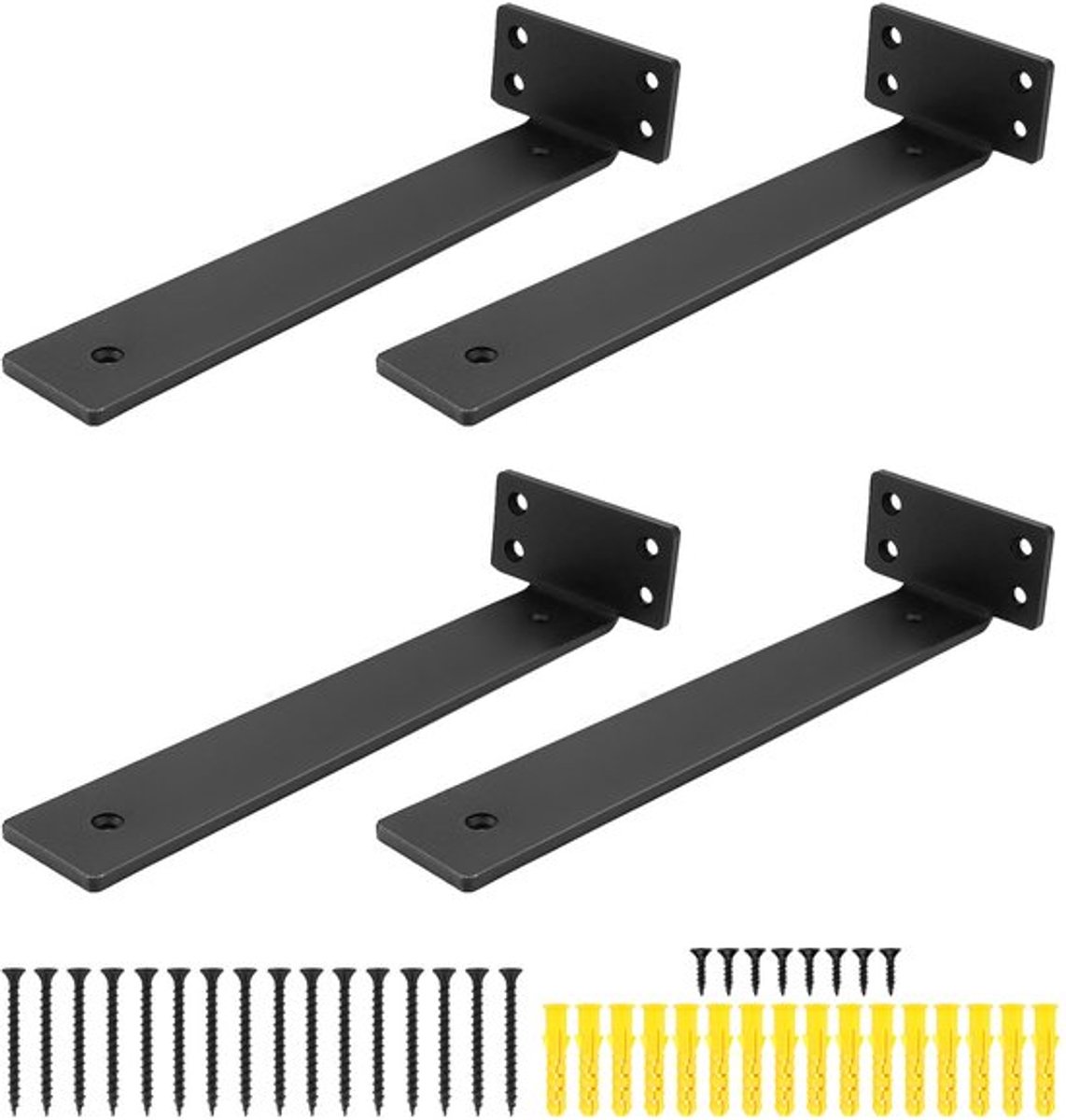 ® Set van 4 zware plankbeugels 25 cm, onzichtbare zwevende wandplankbeugel 75 kg draagvermogen - zwart
