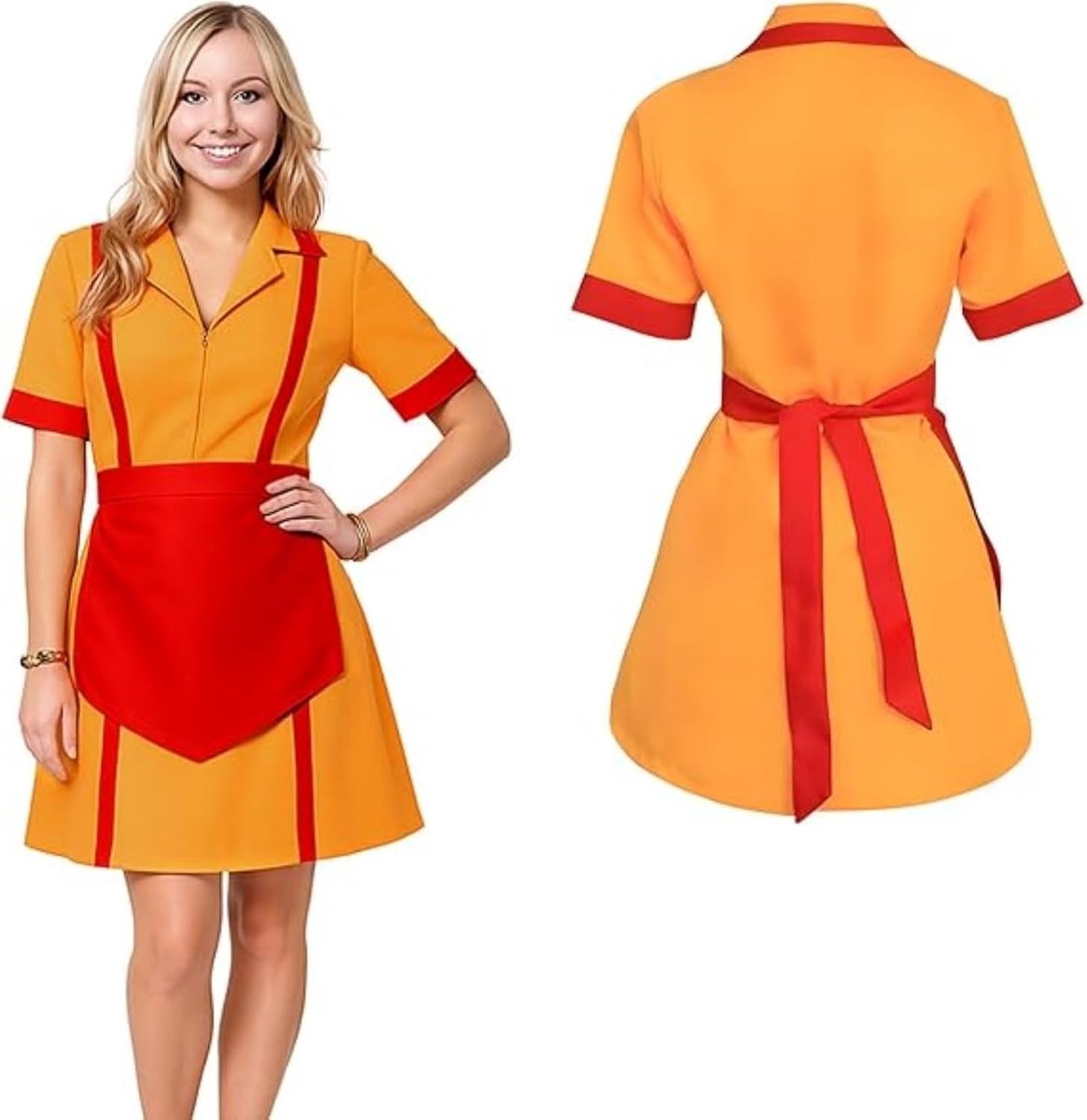 Carnaval Kostuum voor Vrouwen, Themafeest Outfit met Schort, 2 Broke Girls Inspiratie, Perfect voor Feestjes en Evenementen (XL)
